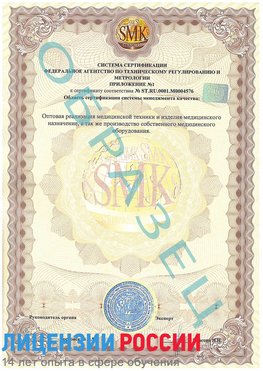 Образец сертификата соответствия (приложение) Рязань Сертификат ISO 13485